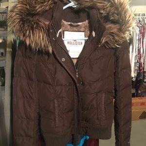 Medium Hollister Fur Lined Brown Coat